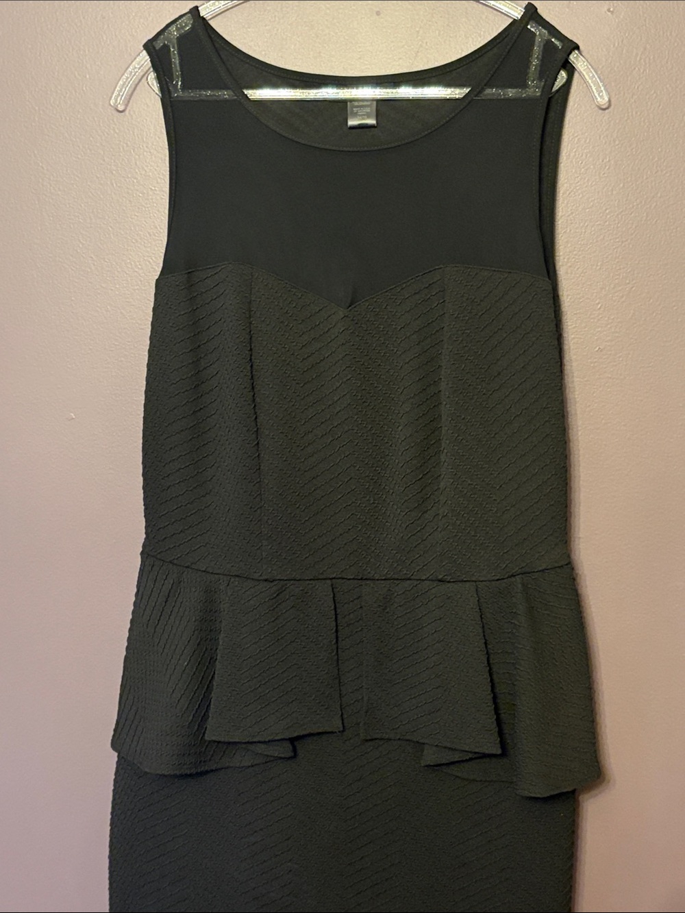 Little Black Sleeveless Mesh and Peplum Dress 14-16